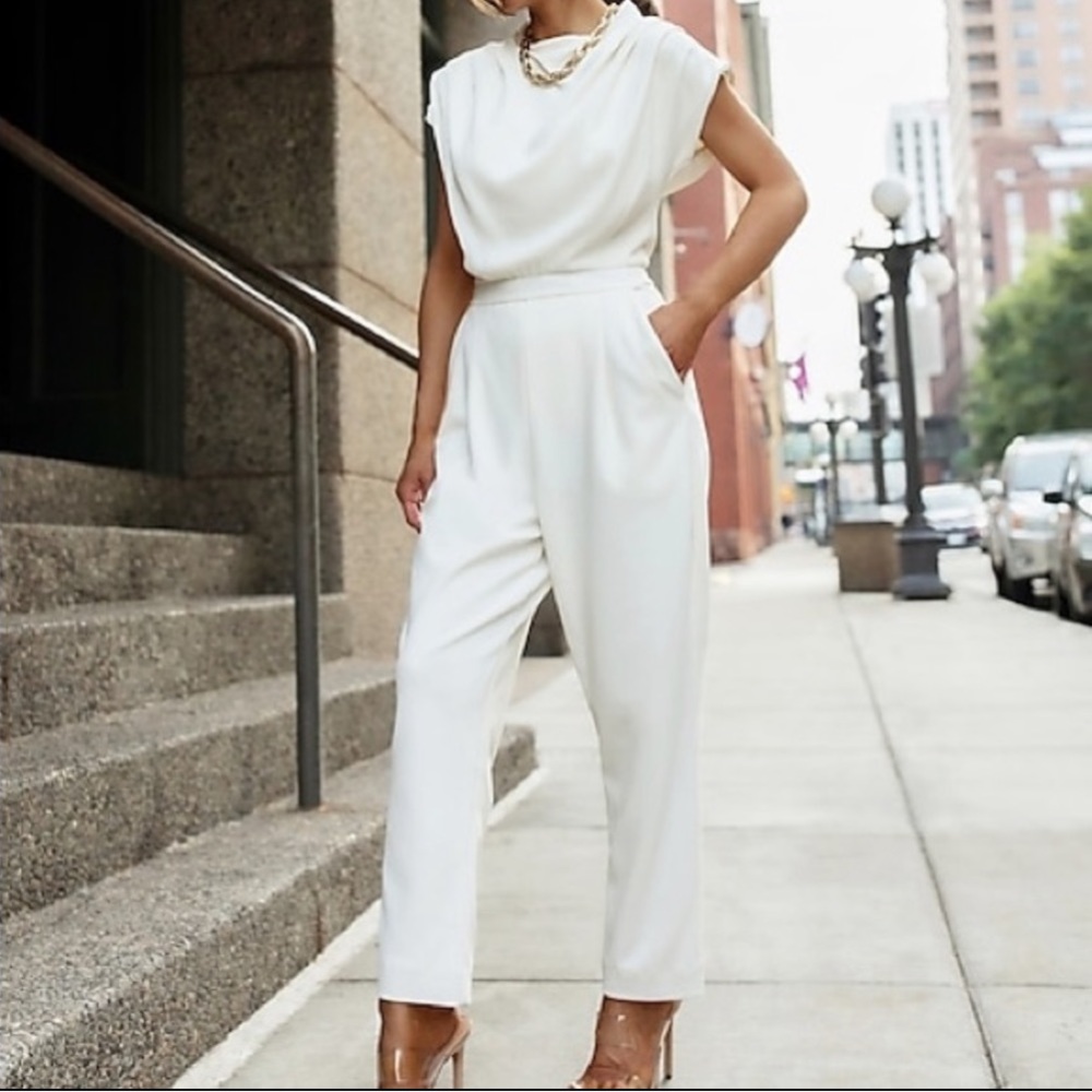 Express - Drape Mock Neck Short Sleeve Jumpsuit